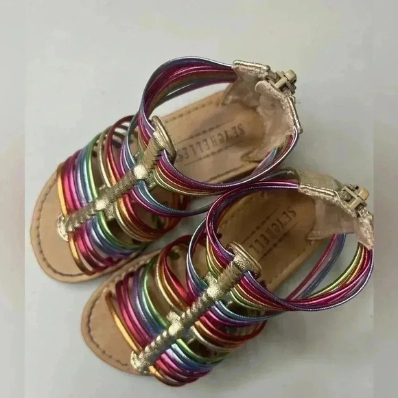 Seychelles Girl's Rainbow Gold Gladiator Sandals Zip Closure Size 7 - Picture 3 of 6